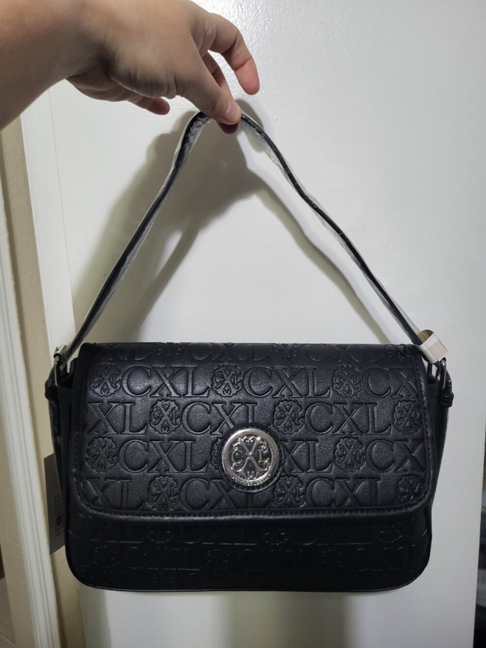CXL by Christian Lacroix Clara Embossed Black Logo Shoulder Bag - Picture 9 of 9